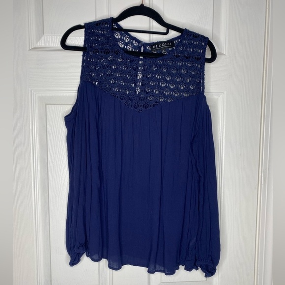 ELOQUII Cold Shoulder Navy Lace Bib Blouse Size 14 - Picture 1 of 6
